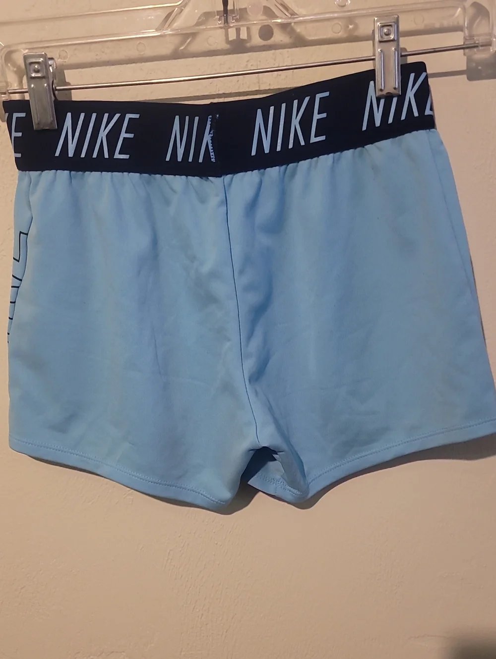 Nike Women’s Sky Blue Athletic Shorts with Black Logo Waistband